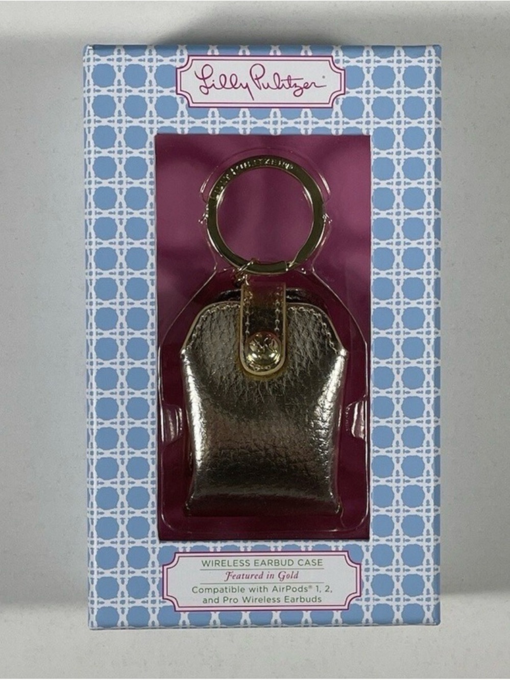 Lilly Pulitzer Metallic Gold Earbud Case Keyring